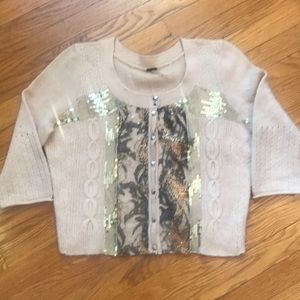 Free People light pink crop cardigan with detail S